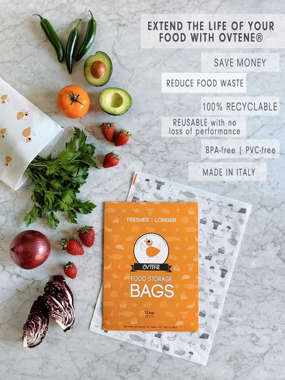 Food Storage Bags for Cheese, Meat, and Produce - 12 Large Bags (10”x15”) Keeps Food Fresher Longer