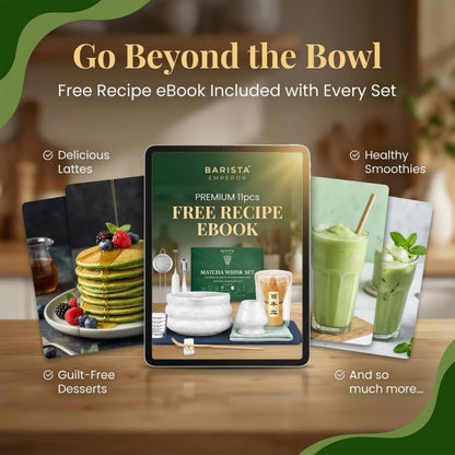 BARISTA EMPEROR® MATCHA WHISK SET PREMIUM 11pcs - Professional Matcha Kit Set with Matcha Bowl, Matcha Whisk, Milk Frother, Spoon, Sifter, Scoop, Stand, Cup, Tea Mat, Cloth - Matcha Bowl Set