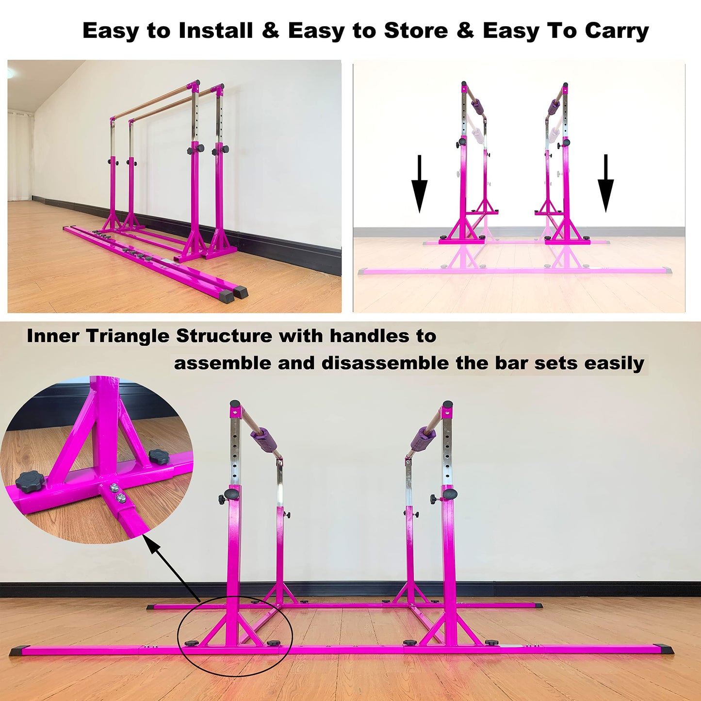 MARFULA Gymnastics Double Horizontal Bars 3Play Parallel Bars Uneven Bars Gymnastics Training Kip Bar with 304 Stainless Steel Regulating Arms & Fiberglass Rail for Indoor Outdoor Home Club Use