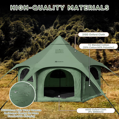 ShinHye 16.4ft Bell Tent for Glamping & Camping – Waterproof Canvas with Stove Jack, Removable Floor & 8 Mesh Windows (Fits 6-8 People)