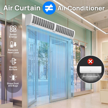 TURBRO 48-Inch Air Curtain Fan, Wall-Mounted Commercial Air Door with Magnetic Switch, 1530 CFM, Heavy-Duty Indoor Over Door Fan for Energy Efficiency, Dust, and Insect Control