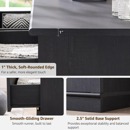 ACCOHOHO Arched Dresser for Bedroom with 6 Drawers, 47.3" Wide Modern Chest of Drawers with Rounded Edge & Metal Handles, Wood Storage Closet Dressers TV Stand for Living Room, Hallway, Black