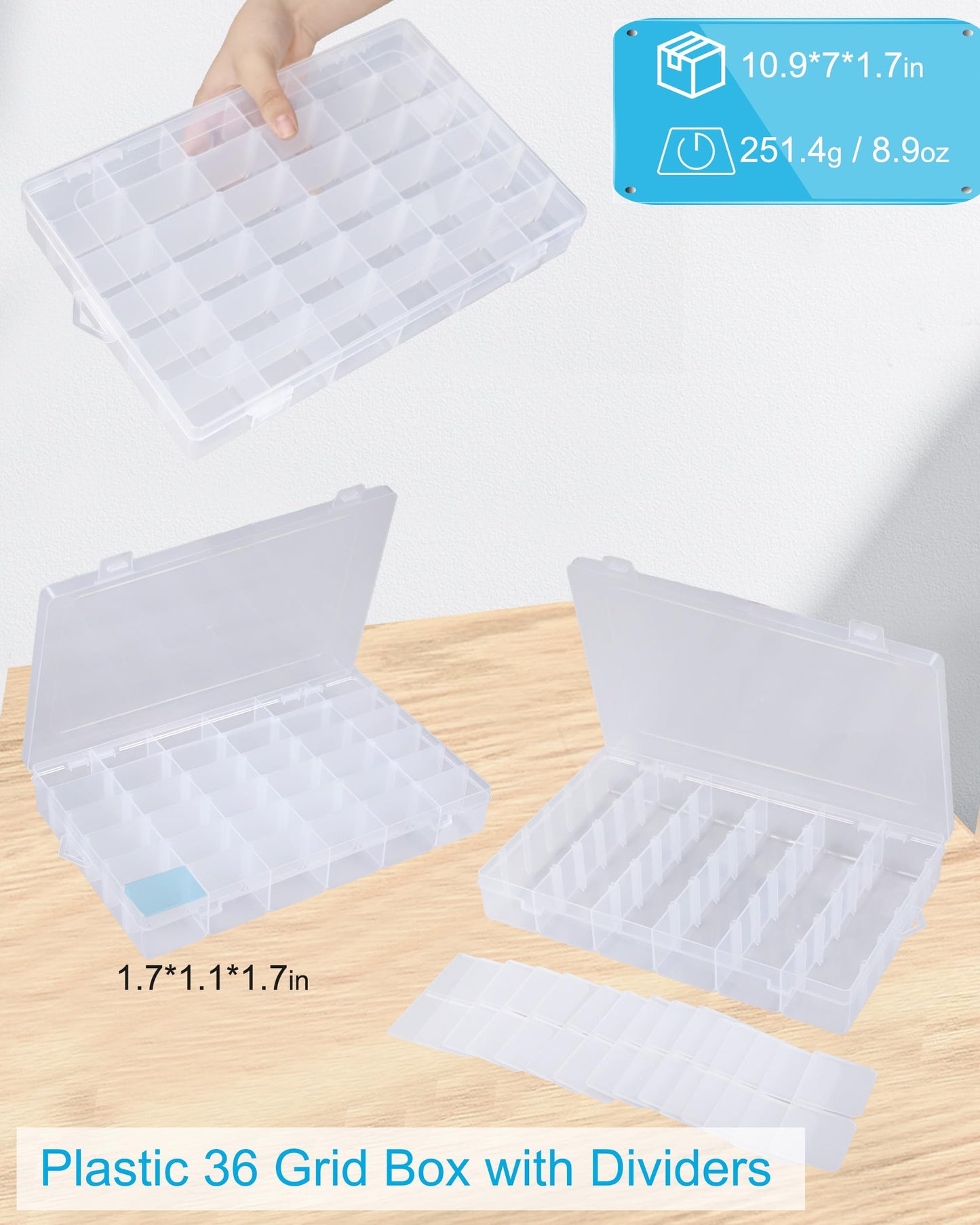 Facikono 6 Pack 36 Grids Bead Organizer Tackle Box Organizers Plastic Organizer Box with Dividers Craft Storage Containers for Beads, Jewelry Clear Boxes Organizers
