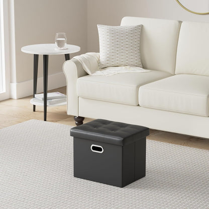 17x13x13in COSYLAND Ottoman with Storage Folding Leather Ottoman Footrest Foot Stool Black Ottoman for Room Small