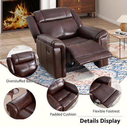 ANJ Premium Genuine Leather Manual Recliner Chair for Adults, Overstuffed Recliners with Padded Backrest, Single Heavy Duty Reclining Sofa for Living Room Bedroom, Rust Brown