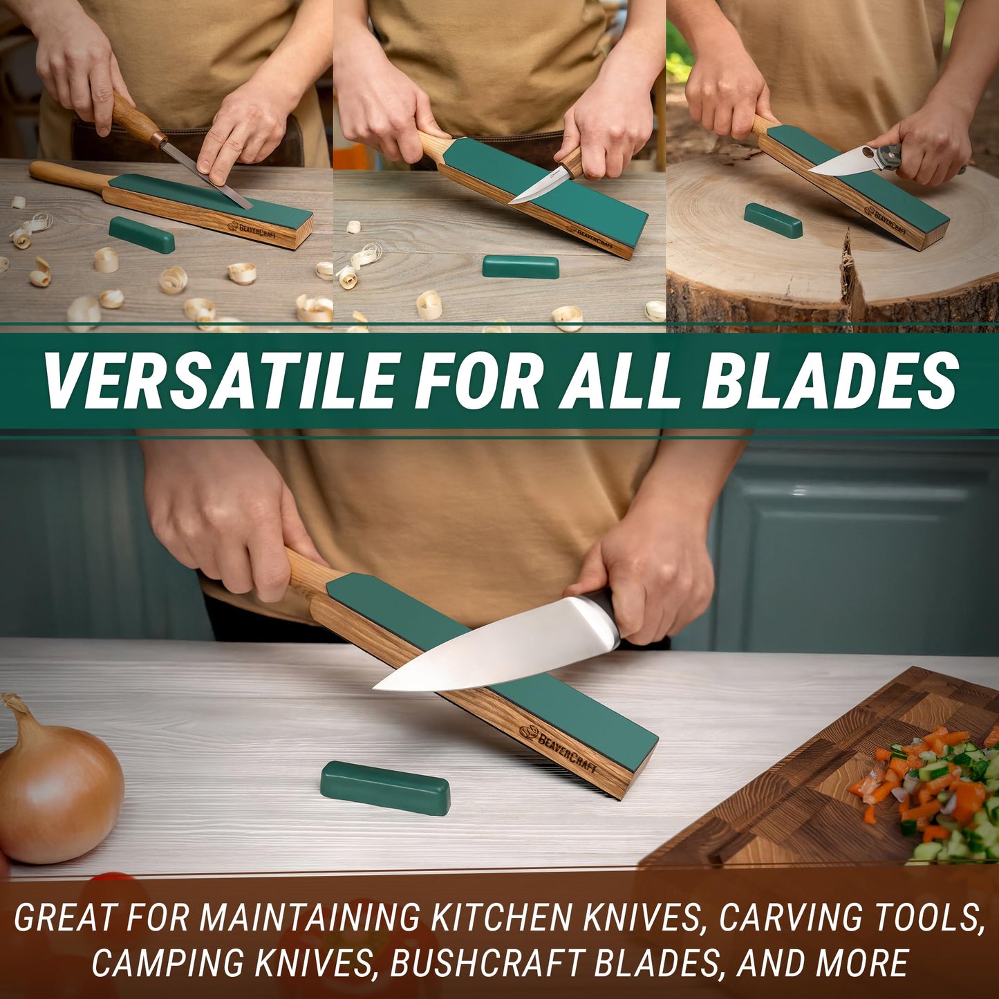 BeaverCraft Wood Carving Kit for Beginners S15 with Detail Chip Sloyd Whittling Knives, Dual-Sided Leather Strop Kit for Knife Sharpening LS6P1, Cut Resistant Gloves Level 5 for Woodworking Food Prep