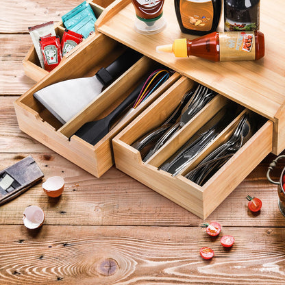 SOUJOY Bamboo Drawer Organizer for Coffee Pod, K Cup Organizer for Counter, Tea Bag Storage Organizer with Drawer and Side Storage Box for Kitchen Office Coffee Bar