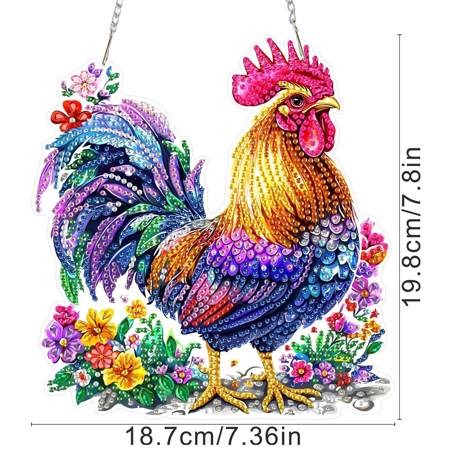 SENQAO Chicken Diamond Art Hanging Kit for Adult, Special Shaped Rhinestone, DIY Acrylic 5D Diamond Art Painting Window Pendants Home Garden Wall Hanging Kits Hanging Ornament