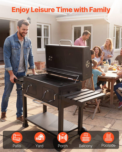 VEVOR Charcoal Grill, 780 sq.in. Extra-Large Charcoal Barbecue Grill with 2 Liftable Charcoal Trays & Folding Side Tables, High-Temp Powder-Coated Steel BBQ Cooking Grills for Patio Backyard Parties