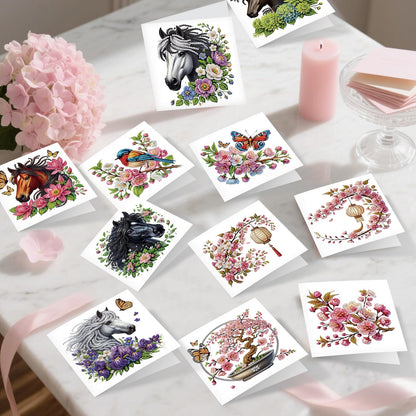 Focart 12 Pack Diamond Painting Greeting Cards, Random Diamond Art Kits Special Shape Drill DIY Handcraft, Unique Design Crafting for Birthday Holiday Cards, Best Wishes to Relatives and Friends