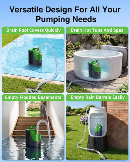 TaskStar Cordless Submersible Water Pump, Portable Battery Powered Utility Transfer Pump with Remote Control, 60-Min Runtime, 30FT Lift for Pool Cover, Hot Tub, Basement and Garden