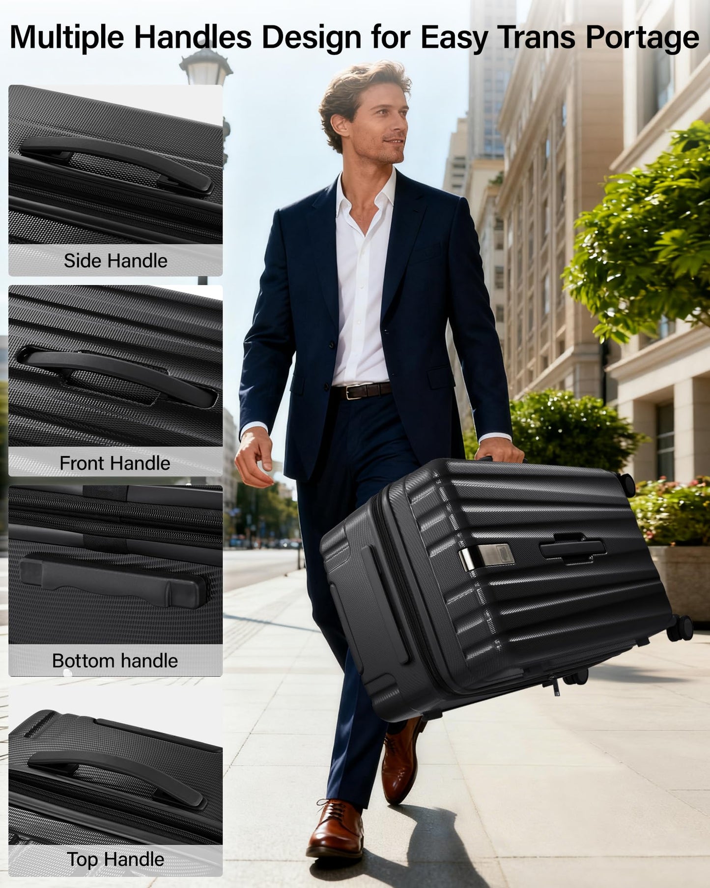 Hanke 24 Inch Plus Expandable Luggage Large Suitcases with Wheels, Medium Checked Luggage Hard Shell Suitcases, PC Trunk Luggage Extra Large Suitcase with Lock for Women Men(Jet Black)