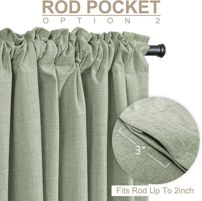 Skiennix 100% Blackout Curtains - Thermal Insulated Linen Drapes, 50" W x 90" L, Sage Green - 2 Panels Set