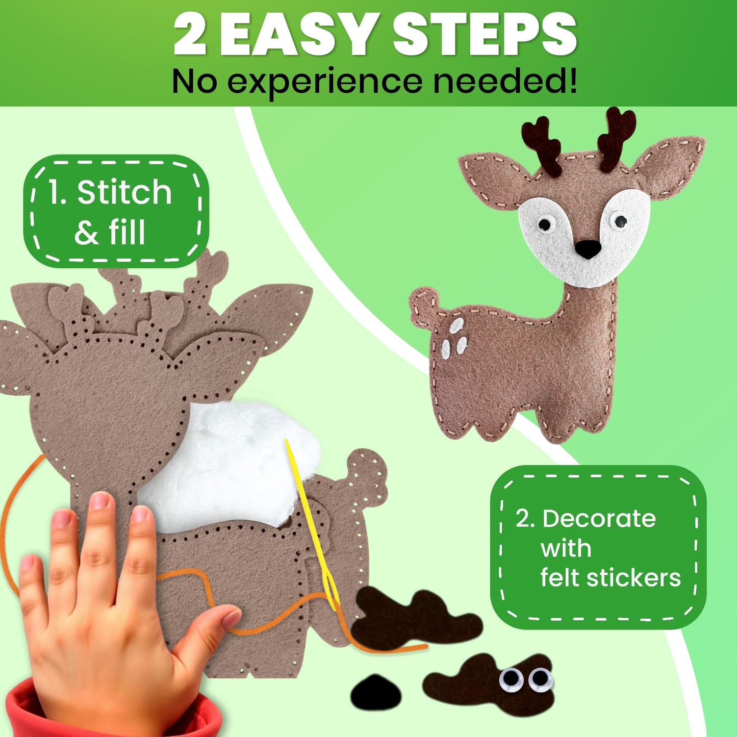 QUOKKA Kids Crafts Ages 4-8, DIY Beginner Needle and Thread Kit - 12 Wild Animals Sewing Kit Basic - Fun Arts Crafts for Kids Ages 6-8 Girls Boys - Plastic Needles, Scissors - 6+ Year Old Girl Gifts