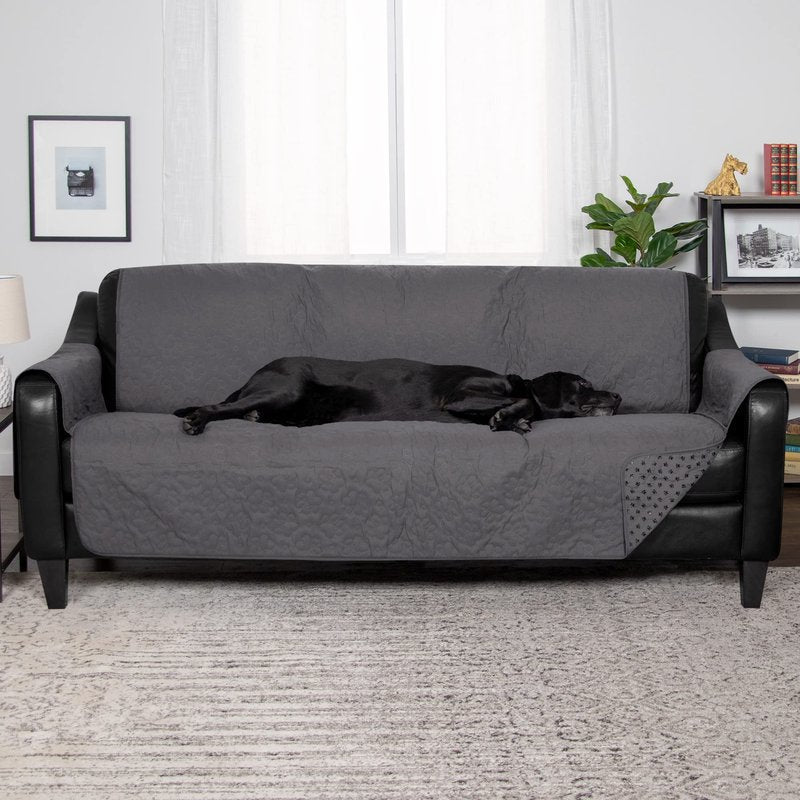 Furhaven Waterproof & Non-Slip Large Sofa/Couch Cover Protector for Dogs, Cats, & Children - Quilted Paw Print Living Room Furniture Cover - Gray, Large Sofa