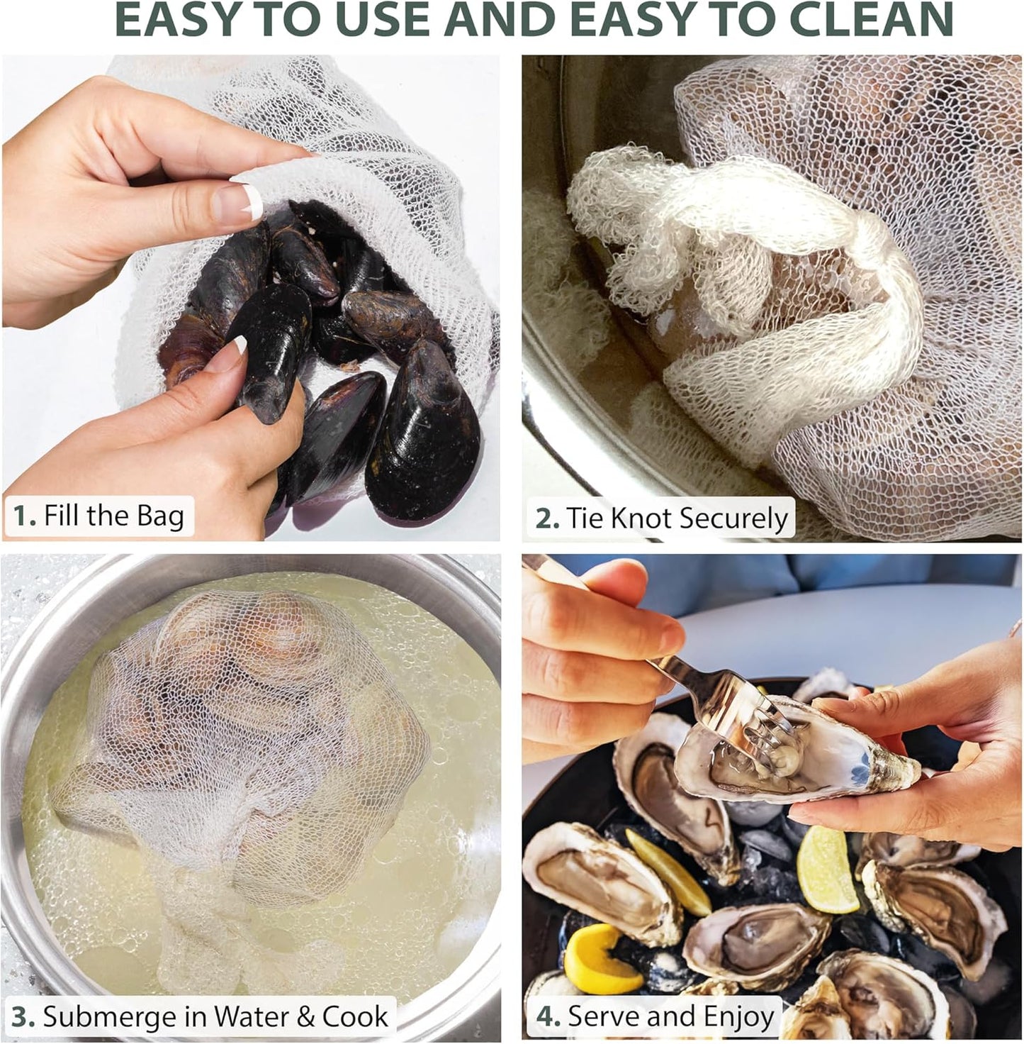 16" Pack 10, Country Seafood Boil & Steamer Bags - of Seafood Boiling Bags for Crab, Crawfish, Shellfish - Low Boil
