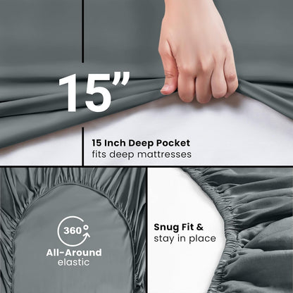 '-1 Utopia Bedding King Fitted Sheet - Bottom Sheet - Deep Pocket - Polyester - Shrinkage and Fade Resistant - Easy Care