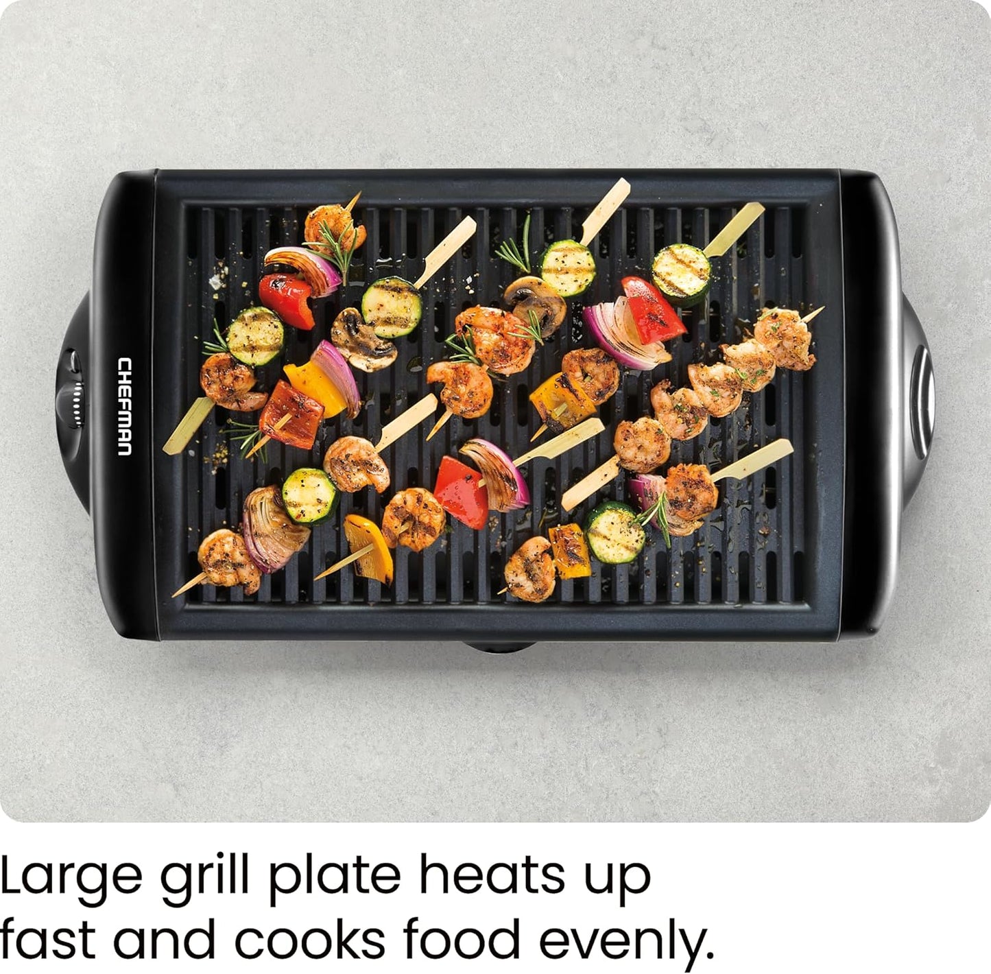 Chefman Electric Smokeless Indoor Grill, Non-Stick Cooking Surface & Adjustable Temperature Knob for BBQing, Black