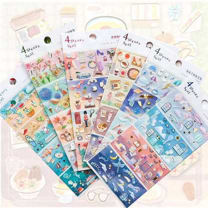Beautiful Japanese Aesthetic Washi Stickers Set with Gold Foil 12 Sheets 6 Scenes and 6 Mini Stickers for Travel Food Ocean Seasonal and City Themes Perfect for Journals Scrapbooks and Planners