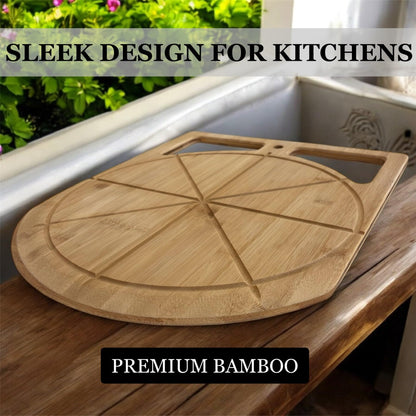 17"x13.5" Bamboo Pizza Peel & Cutting Board 2-in-1 | Dual-Grip Wooden Pizza Paddle with Pizza Spatula | Large Pizza Board Baking Accessories | Pizza Turning Peel for Oven, 2-in-1 Pizza Set