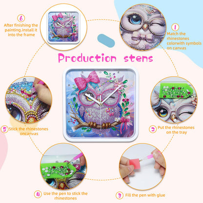 LEIYULY Diamond Art Kits for Adults, Hanging Cute Owl Diamond Painting Clock, Round Gem Crystal Art Painting for Beginners, Creative Home Decor Gift