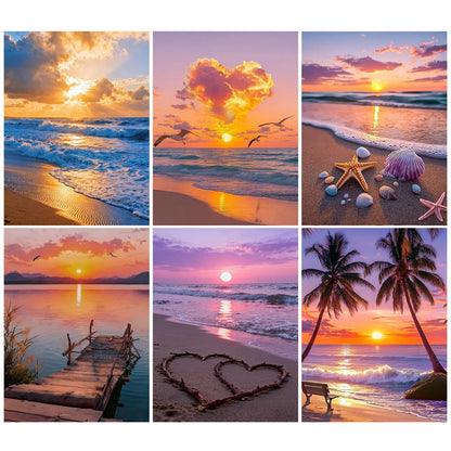 DOTSOPS Diamond Painting Kits Art Adults Painting Kit Crafts DIY 5D Diamond Art Packs Kits Full for Adults Beginner Home Wall Decoration Gift 11.8x15.7 Inches (6 Pack Beach)