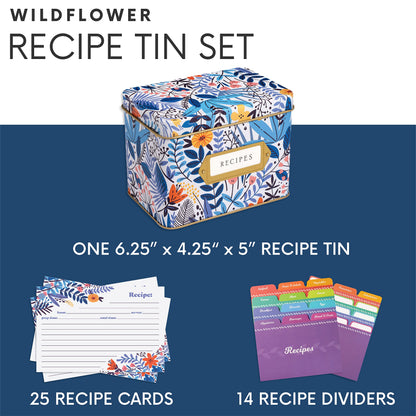 Jot & Mark Recipe Card Gift Box, 25 4x6 inch Cards, 14 Dividers, Decorative Tin Box