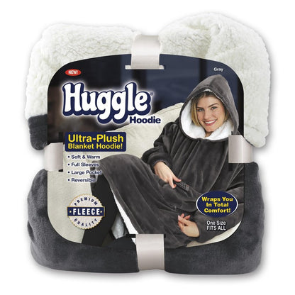 Ontel Huggle Hoodie Oversized Wearable Blanket Hoodie for Men & Women - Machine-Washable Soft Fleece Sweatshirt with Giant Hood, Large Pockets, & Sleeves, Gray