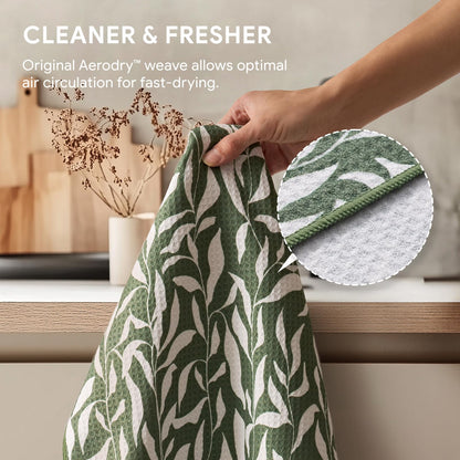 RECYCO Waffle Kitchen Towel Set of 2 - Quick Dry Microfiber Sustainable Dish Towels - Ultra Absorbent Reusable Cleaning Tea Towels - Lightweight Hand Towels,16”x 28”, Peachy Leaves