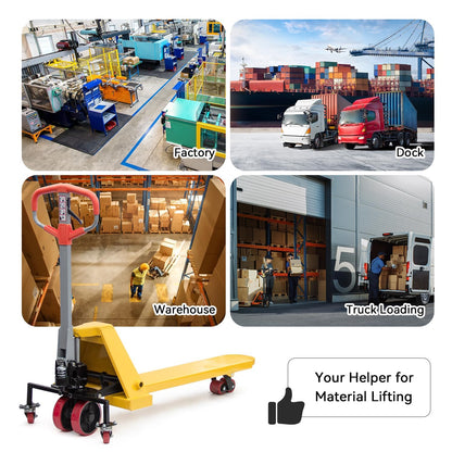 Single Manual Pallet Jack 2200 LBS Capacity Heavy Duty Hand Pallet Truck, Fork Size Nylon Wheels Industrial Hand Pallet Jack, Perfect for Warehouse Factory Garage and Material Handling Equipment