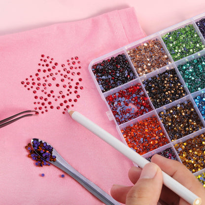 BEADSLAND Hotfix Rhinestones Mixed 24 Colors, SS10 Rhinestones for Crafts Clothes, Hotfix Crystals with 1 Tweezers, 1 Wax Pencil and 1 Spoon