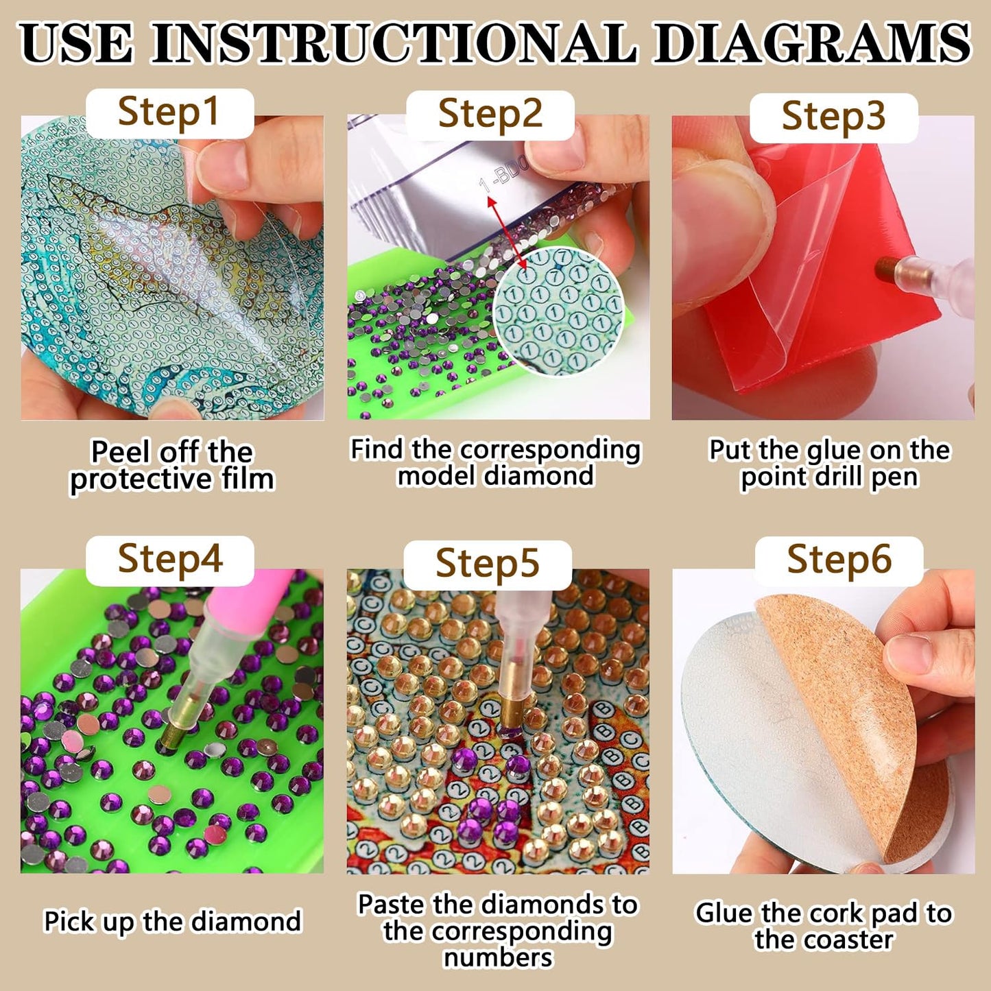 Axquilon Diamond Art Coasters Kit for Adults, 8 Pcs Hummingbirds Diamond Painting Coasters Kit with Holder, DIY Non Slip Art Supplies 4x4in