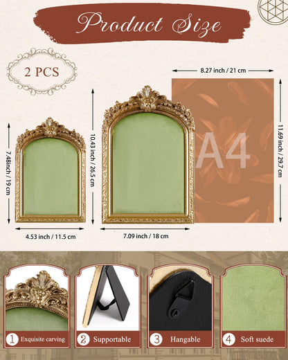 Wonderjune 2 Pcs Gold Jewelry Display Stand Vintage Necklace Organizer Ring Holder Earring Tray Resin Jewelry Photography Props Frame with Velvet Backing for Gifts(Green,Large,Small,Elegant)