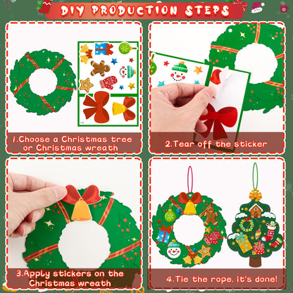 80UncleKimby 60pcs Christmas Crafts for Kids - DIY Xmas Tree Wreath Ornaments with Sticker Kits - Set for Holiday Decorations, Party Favors, and Classroom Activities