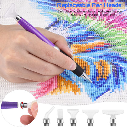 Square Diamond Art Painting Tools, Metal Drill Pens with Square and Round Drill Head Plus Multiplacer Tips, Comfort Grip 5D Diamond Art Painting Pen (Purple)