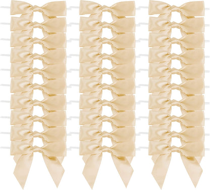 AIMUDI Champagne Gift Wrapping Bows - 3.5" Pre-Tied Small Christmas Tree Bows | 50 Count for Crafts & Decorations