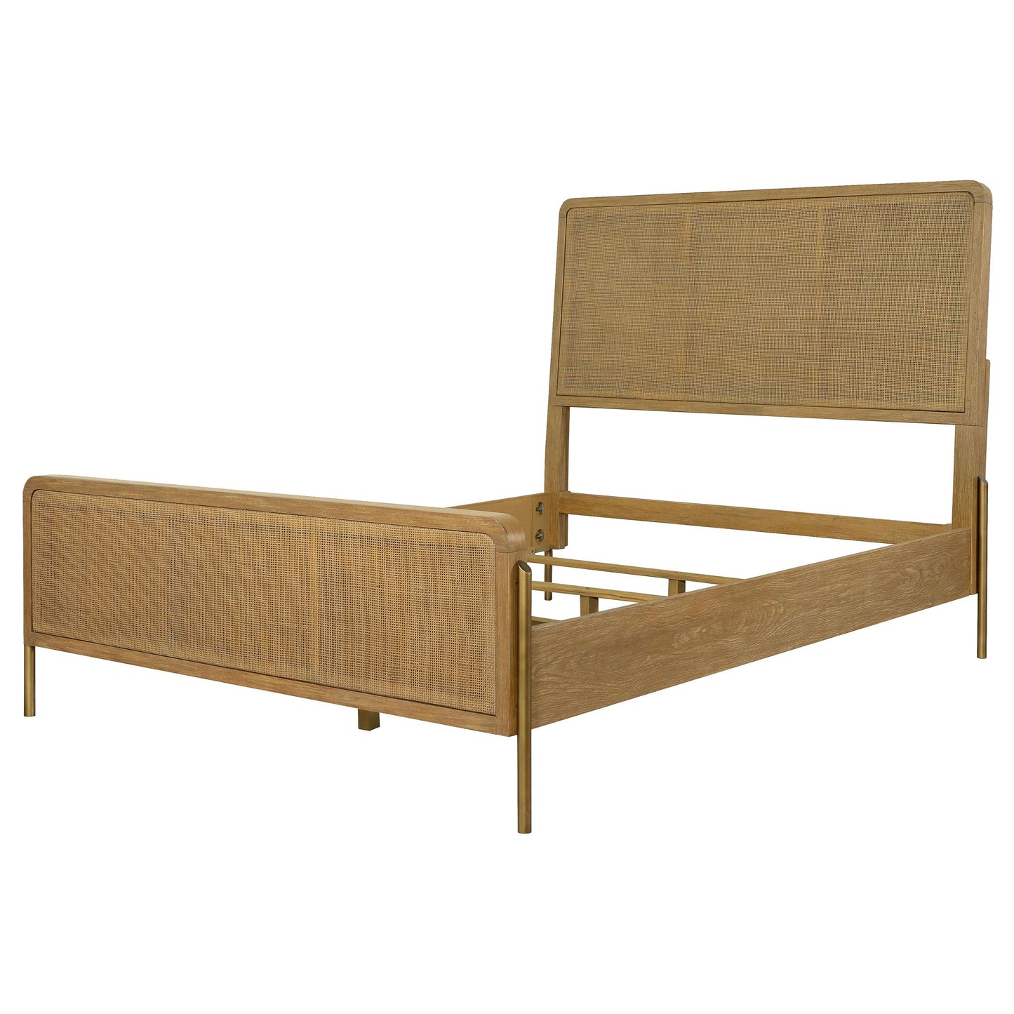 Coaster Home Furnishings - Arini - Wood - Rattan Eastern King Panel Bed with Woven Cane, Metal Tube Legs, and Tall Headboard - Bedroom - Sand Wash and Natural Cane - 224300KE