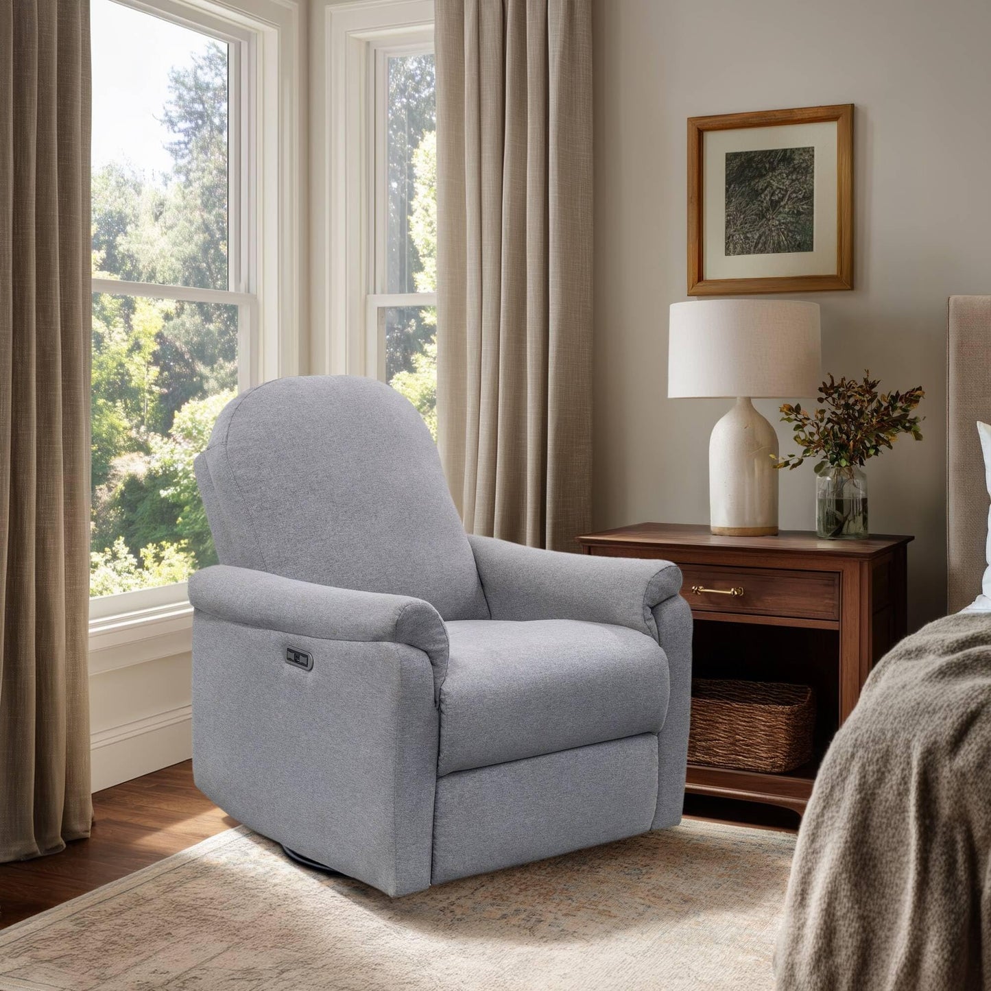 Madison Park Recliner & Rocking Chair: Glider Recliner Nursery Chair for Living Room & Bedroom, Swivel Rocker Recliner with a Rounded Back, Versatile 3-in-1 Accent Chair for Small Spaces, Light Grey