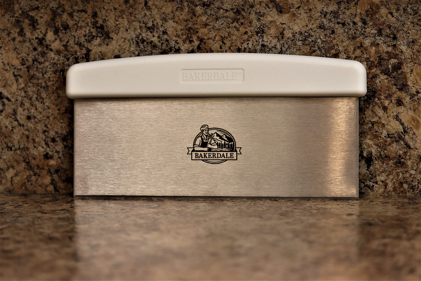 Bakerdale Large Bench, Dough, Cake Scraper, Icing Smoother Spreader, 10-inch Long Stainless Steel Blade, with White Polypropylene Handle