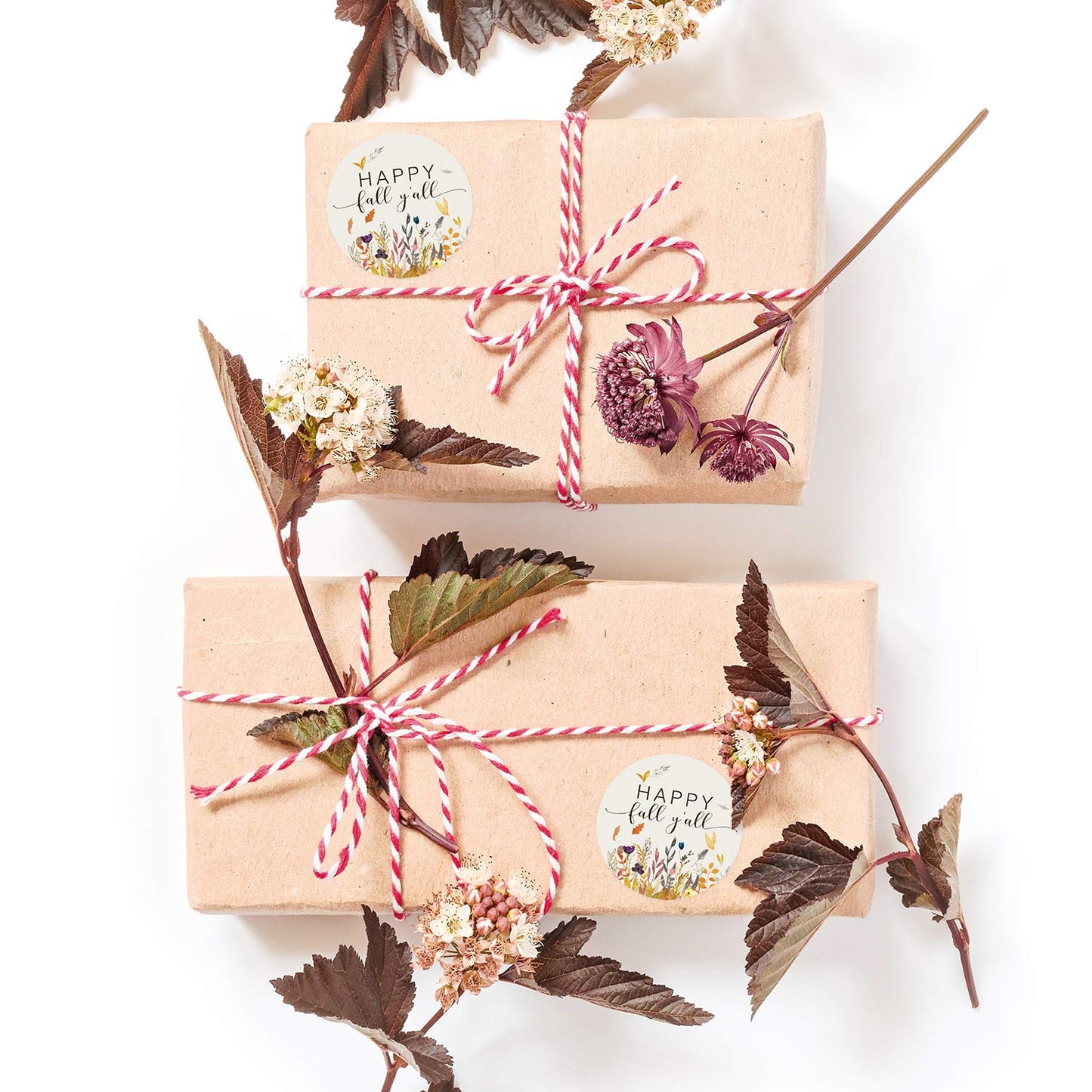 Happy Fall Y'all Stickers / 1.5 Inch Autumn Leaves Circle Labels / 500 Thanksgiving Floral Labels Per Roll