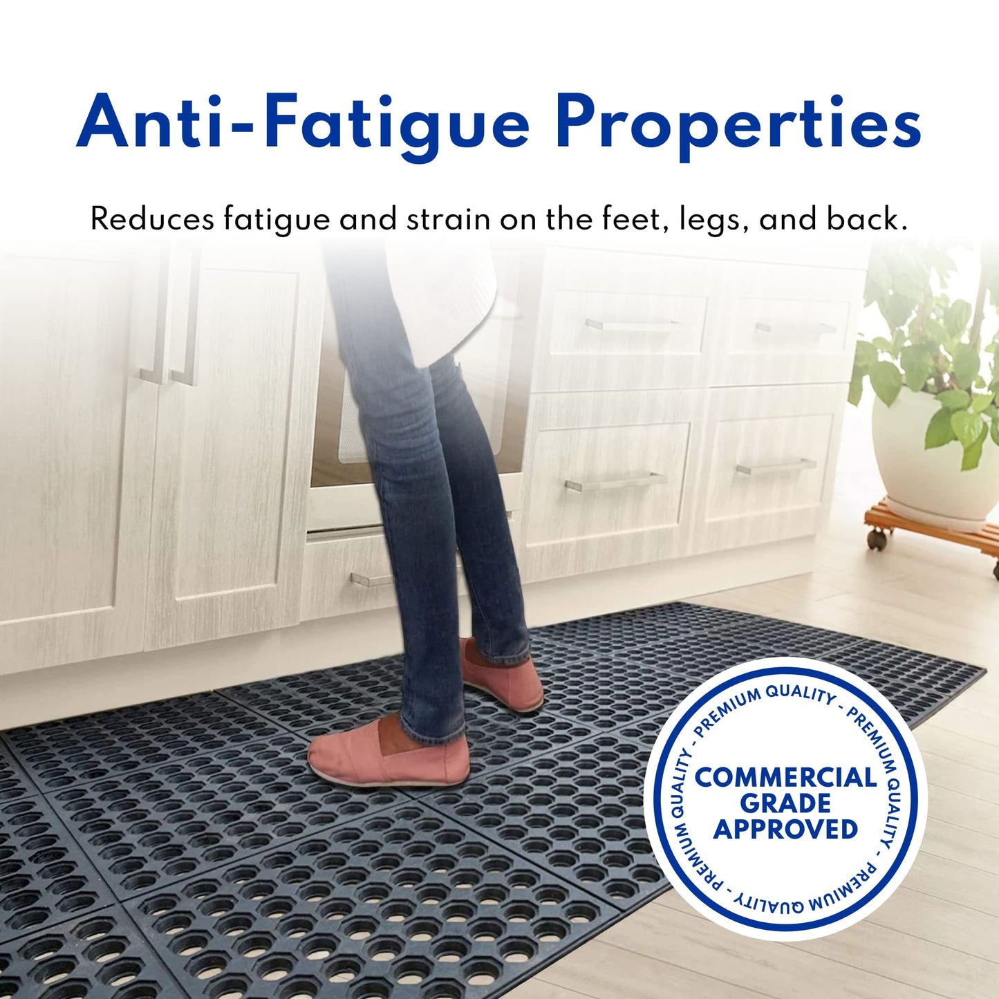 New Star Foodservice 54521 Commercial Grade Grease Resistant Anti-Fatigue Rubber Floor Mat, 36" x 60", Red
