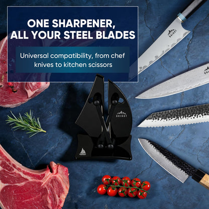 Grihot VN3 Professional Knife Sharpener | 3-Action Streamlined Sailboat Design for Effortless Knife Sharpening - The Ultimate Tool for Precision 11 to 21 Degree Angles (Obsidian Color)
