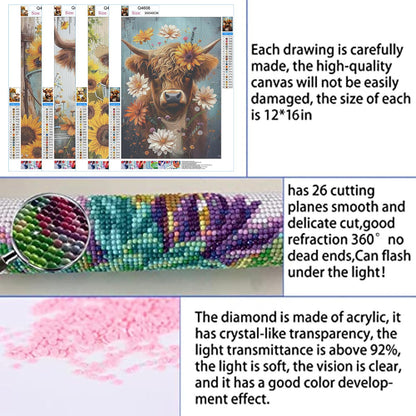 EWJRNSF 5D Diamond Painting Kits for Adults Beginners, Diamond Arts Kits Diamond Art Sets,Gem Painting Arts & Crafts Home Wall Decoration 11.8x15.7 Inches 4 Pack Highland Cow