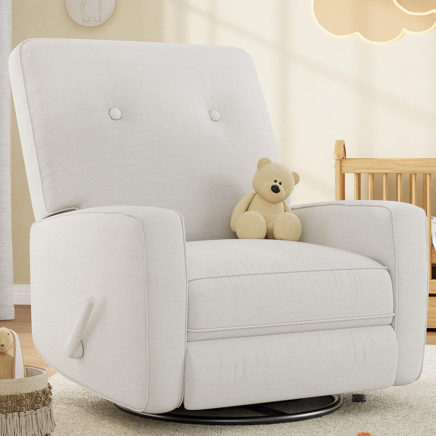 IDEALHOUSE Recliner Chair, 360° Swivel Rocking Glider Chair for Adults with Adjustable Backrest & Footrest, Cozy Linen Upholstered Armchair for Living Rooms, Bedrooms, Apartments, Beige