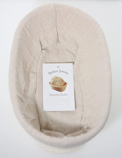 BetterJonny 9 inch Rectangle Banneton Bread Proofing Basket, Rattan + Liner Combo for Bakers