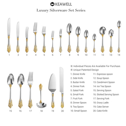 KEAWELL Gorgeous Round Soup Spoon, Set of 4, 18/10 Stainless Steel, Luxury Bouillon Spoon, Dishwasher Safe, Fine Mirror Polished (Gold Accent)