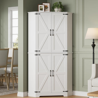 IRONCK Corner Cabinet, 72" Kitchen Pantry Cabinet, 6-Tier Freestanding Farmhouse Pantry with 2 Adjustable Shelves, 240°Swivel Doors, 2 Doors Storage, Spacious Hutch for Kitchen, Living Room, White