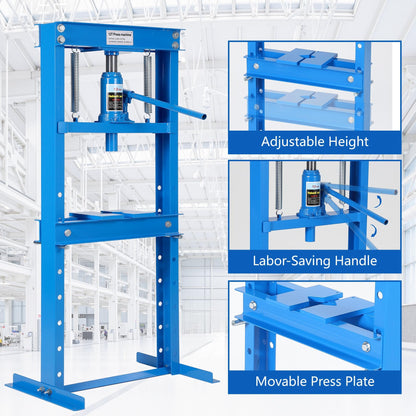 Hydraulic Press, Heavy Duty 12 Ton H-Frame Garage Hydraulic Shop Press, Adjustable Worktable & Plates, for Metal Bending, Straightening