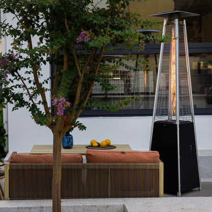 Pyramid Patio Heater,48,000 BTU Outdoor Propane Heater with Glass Tube, Propane Tall Tower Design with Wheels & One-Button Ignition for Backyard, Deck, and Commercial Use