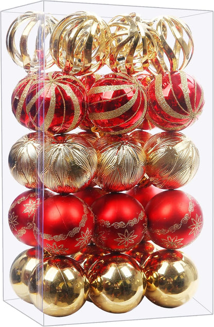 Christmas Ball Ornaments - 30 pcs 2.36" Shatterproof Baubles Set in Red and Gold for Xmas Tree Decorations